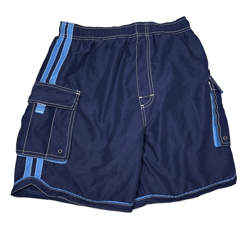 Y2K Alpine Design Mens Swim Trunks Navy Blue Cargo Board Shorts Mesh Lined Small